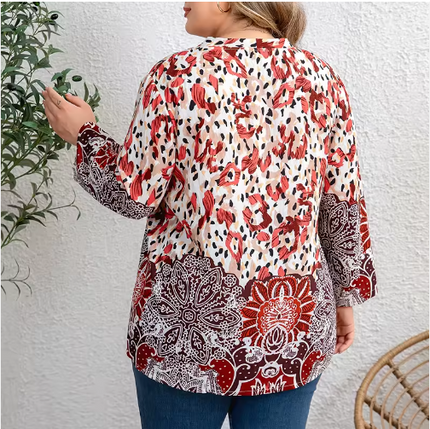 Women's Plus Size Casual Daily Top V-neck Three-quarter Sleeves Loose Fit 2026 Spring New Product Mature Elegant Shirt 1XL-5XL