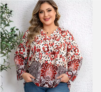 Women's Plus Size Casual Daily Top V-neck Three-quarter Sleeves Loose Fit 2026 Spring New Product Mature Elegant Shirt 1XL-5XL