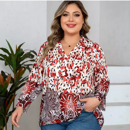 Women's Plus Size Casual Daily Top V-neck Three-quarter Sleeves Loose Fit 2026 Spring New Product Mature Elegant Shirt 1XL-5XL