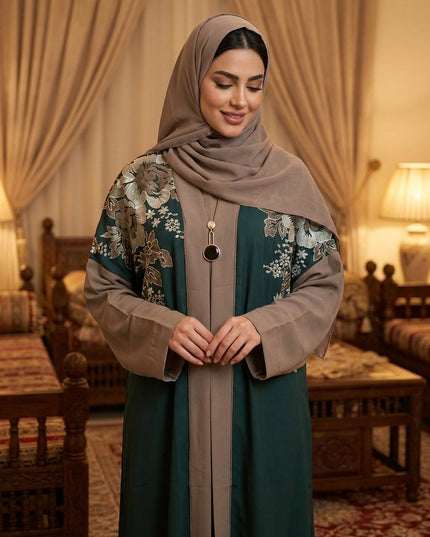 Colored Dark Green Abaya Double lyer