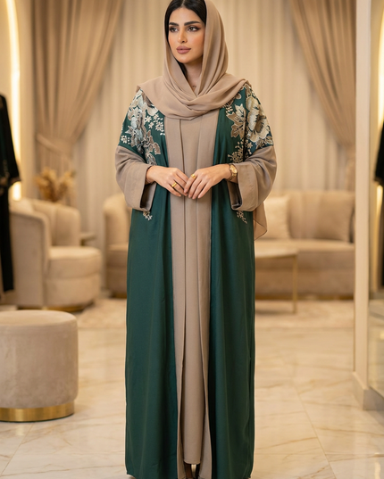 Colored Dark Green Abaya Double lyer