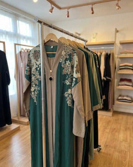 Colored Dark Green Abaya Double lyer