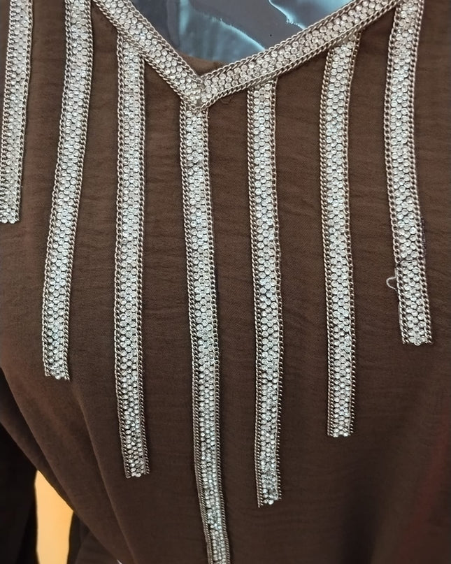 Uma Lurex Stripe Crinkle Fabric Jalabiya