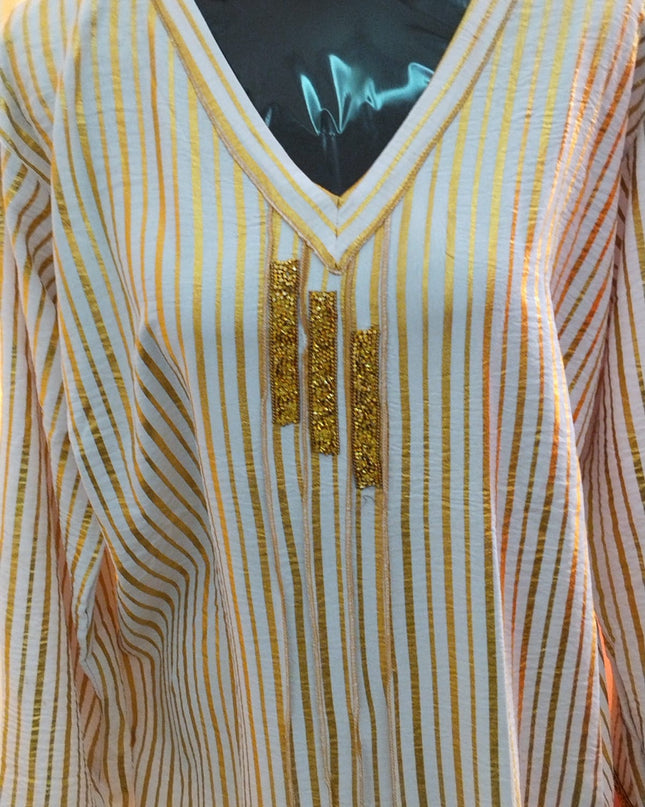 Uma Lurex Stripe Crinkle Fabric Jalabiya