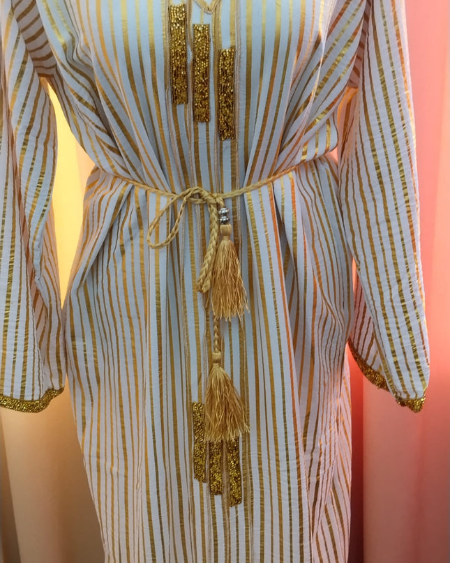Uma Lurex Stripe Crinkle Fabric Jalabiya