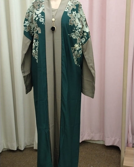 Colored Dark Green Abaya Double lyer