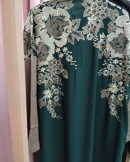 Colored Dark Green Abaya Double lyer